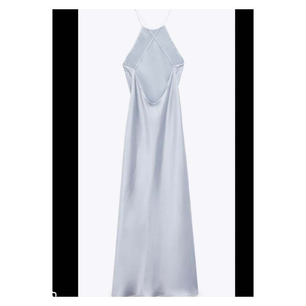 NWT Zara Light Blue Satin Slip Midi Dress Open Back Halter Size M - Picture 10 of 11